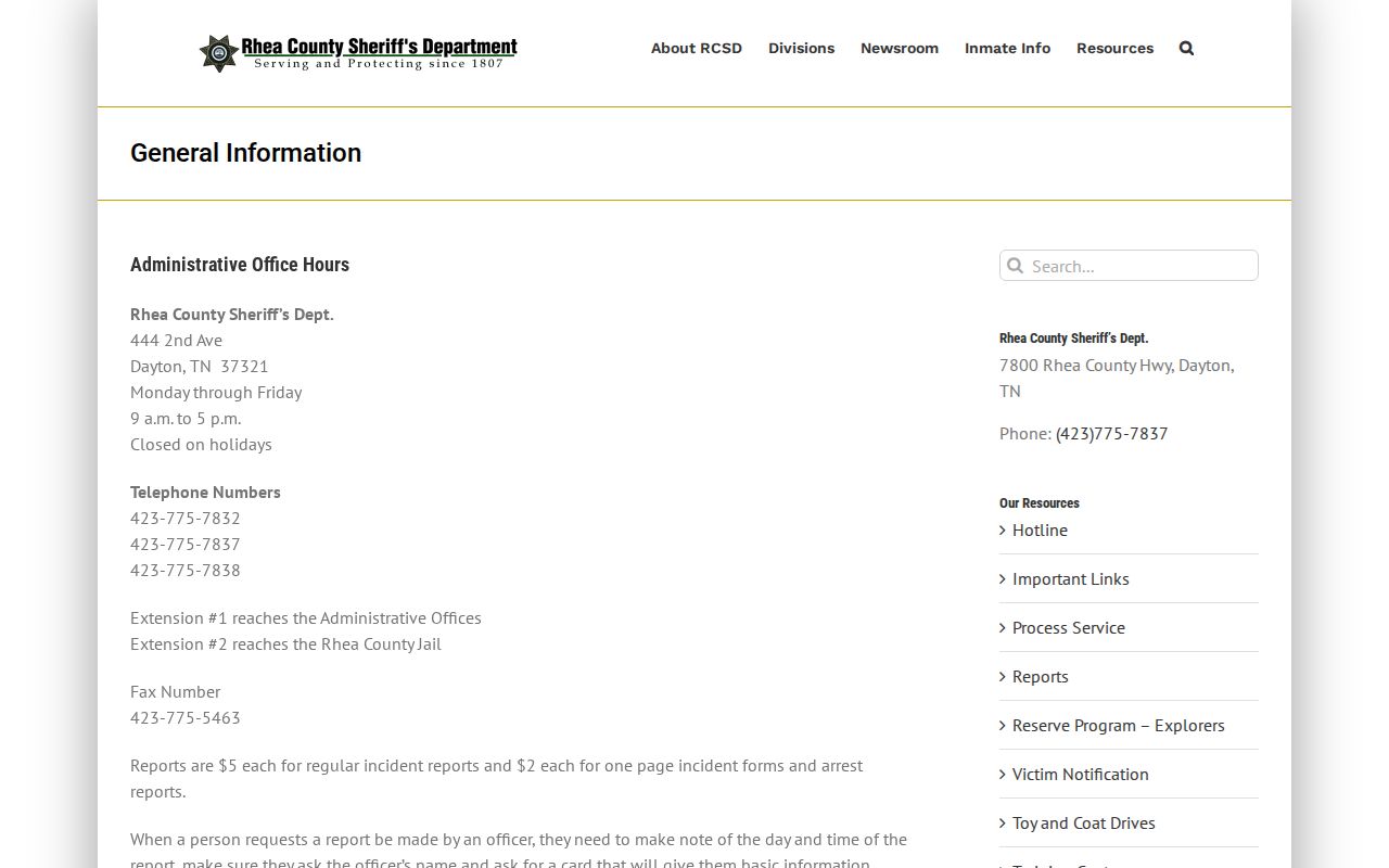 Rhea County arrest record request contacts