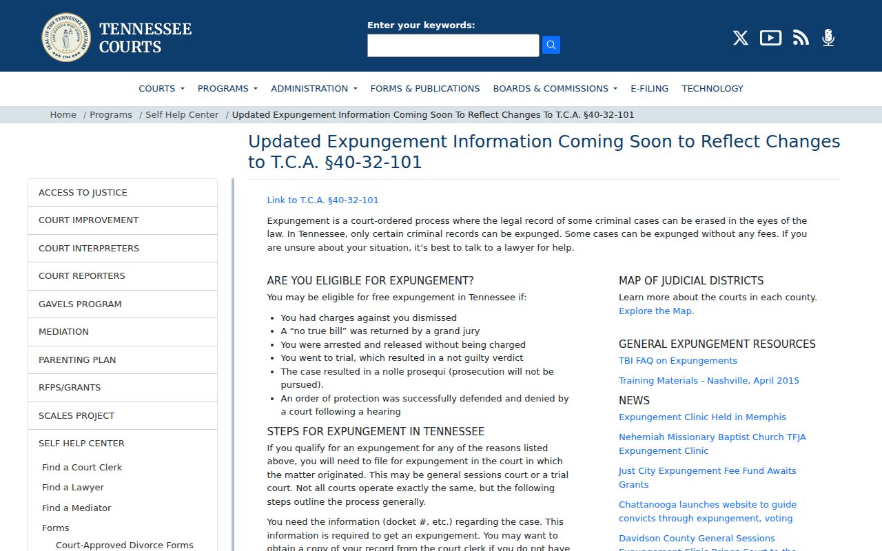 Tennessee law for Rhea County arrest record expungement