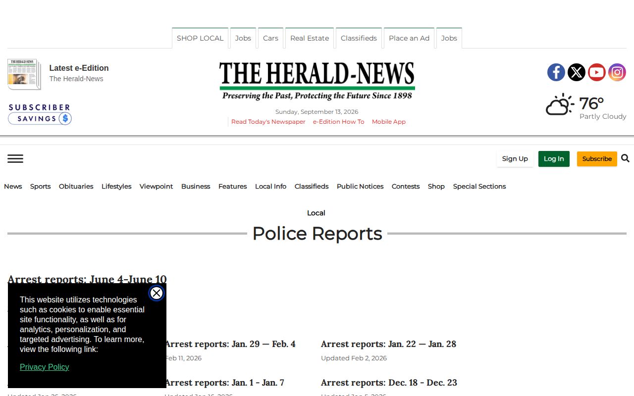 Rhea County arrest log news source
